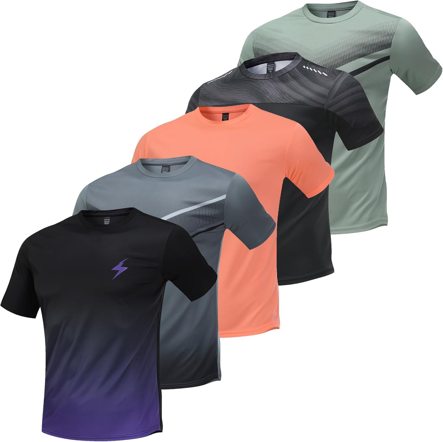 Skiennix 5-Pack Men's Workout Shirts - Quick Dry Athletic Short Sleeve Crew Neck Tees