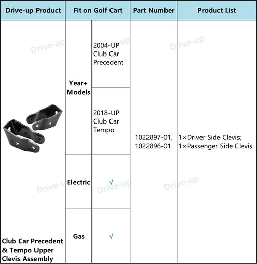 DRIVE UP Golf Cart Upper Clevis Assembly for Club Car Precedent 2004-Up and Tempo 2018-Up G&E Models Driver Side Passenger Side OEM 1022897-01, 1022896-01