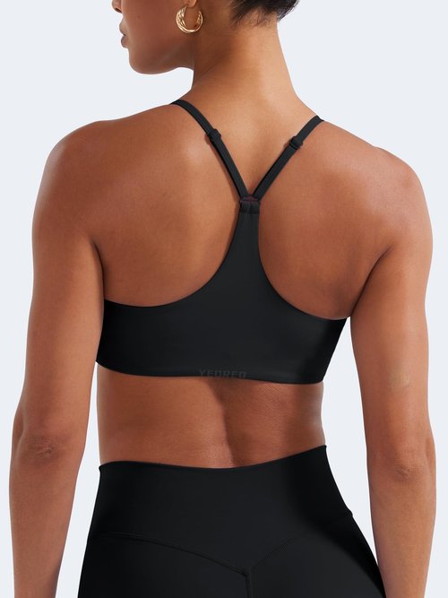 YEOREO Y Back Sports Bras for Women Padded Racerback Bra Paisely Light Impact Adjustable Straps Gym Workout Tops Black M