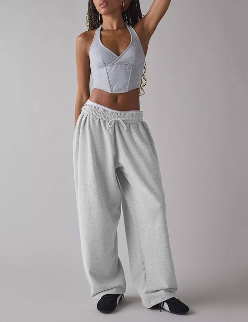HeSaYep Women's Wide Leg Sweatpants Y2k Interior Drawstring Baggy Joggers Dancer Pants Streetwear with Pockets, Grey M