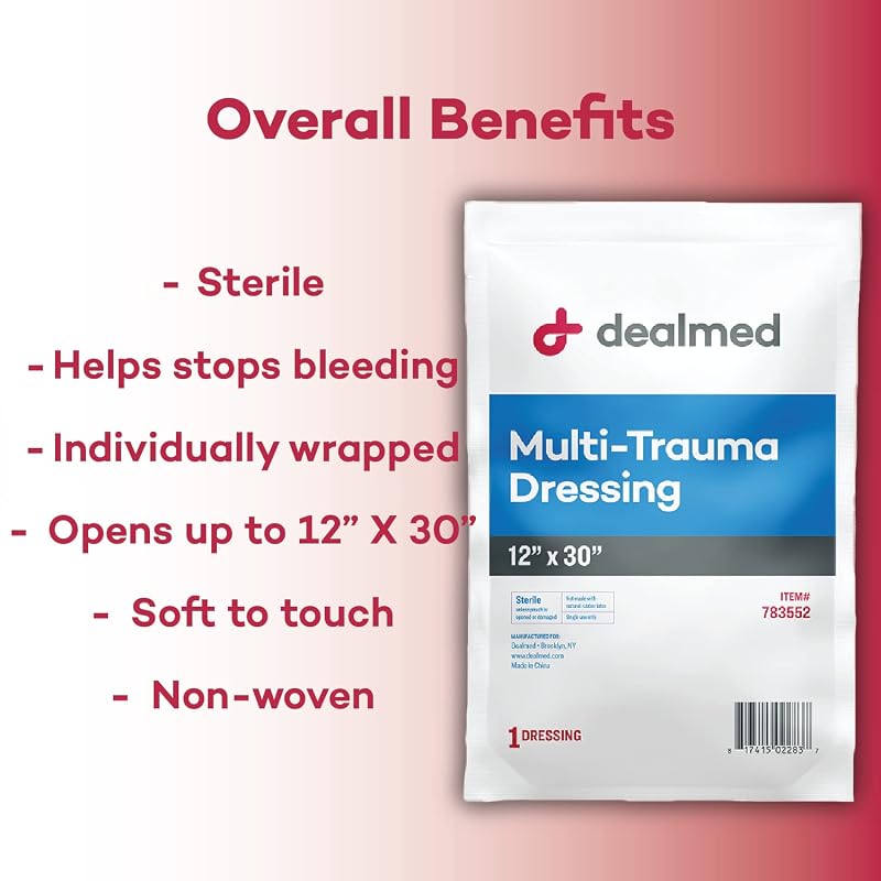 Dealmed Multi-Trauma Dressing - 12" x 30" Sterile Emergency Pad 1
