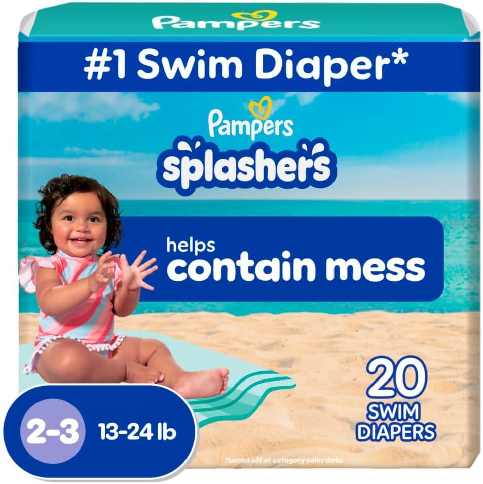 Pampers Swim Diapers - Splashers for Baby - Gap-Free Disposable Swimming Pants | Size 2-3, 20 Count