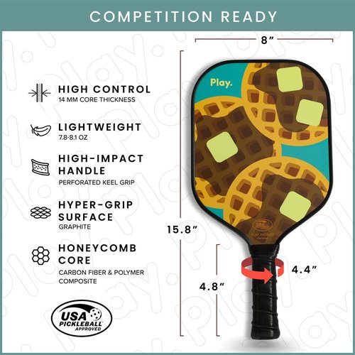 Play Paddles Pickleball Paddle – USAPA Approved Carbon Fiber Pickleball Racket, Polymer Honeycomb Core, Graphite Face, Lightweight with Cushioned Grip, Cute Design