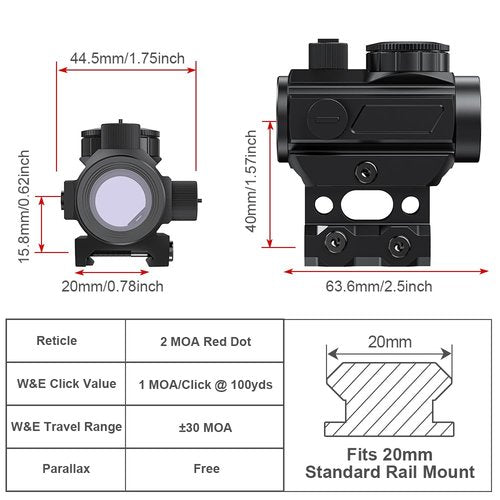 VANTARA Red Dot Sight for Rifle - 2 MOA Dot Optic Long Gun Scope Sight with Picatinny Riser Mount & Absolute Co Witness & Adjustable Brightness & Shockproof & Fog-Proof #VHD-02