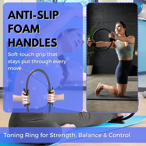 AFK DIRECT Pilates Ring for Women Premium Fitness Ring for Toning & Strength Pilates Equipment & Home Pilates Workout Kit Pilates Set for Full Body Sculpting Strong Black