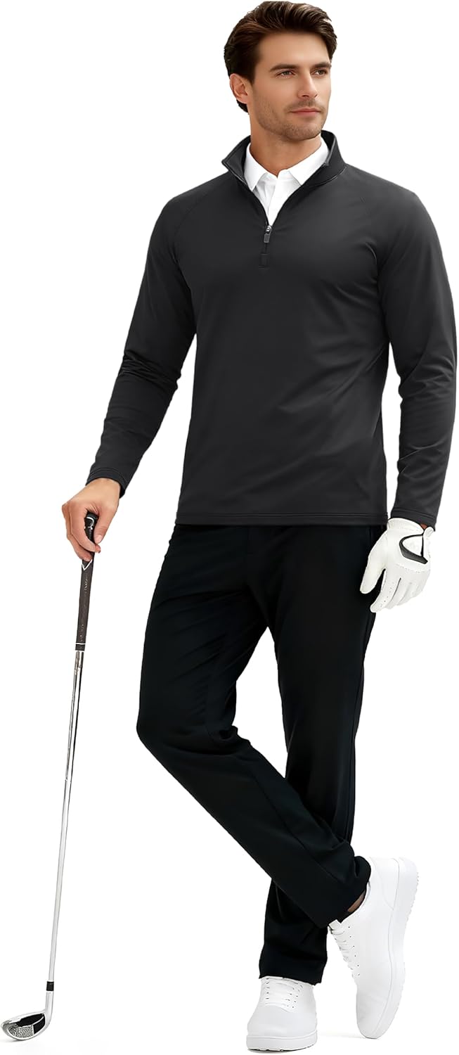TACVASEN Men's Quarter Zip Pullover - Fleece Lined Thermal Golf Shirt | Warm Winter Sweatshirt