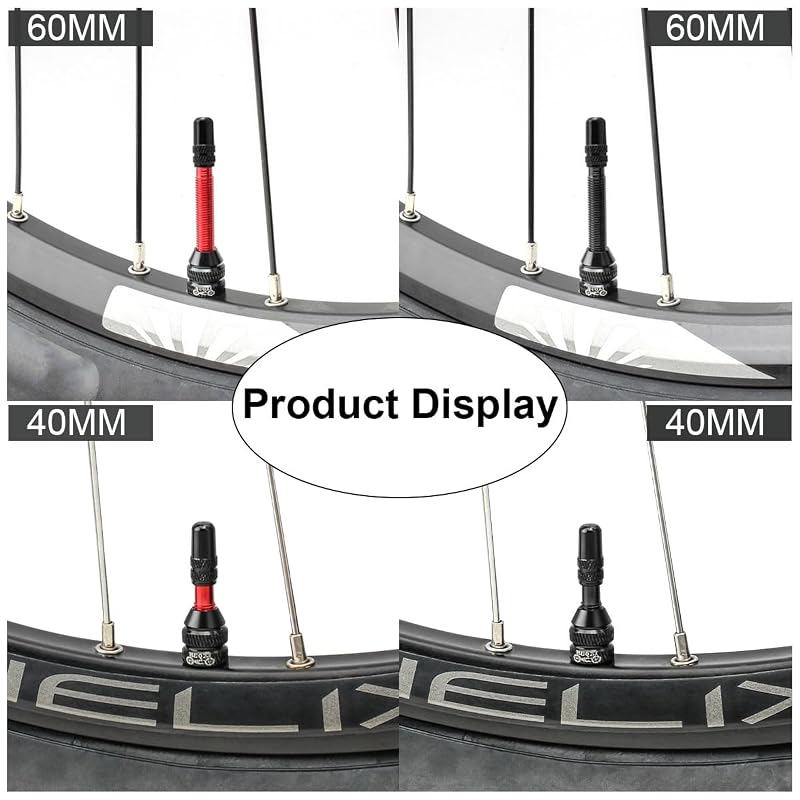 40mm Tubeless Presta Valve Stem Kit - Black, 2 Pack with Cores & Adapters