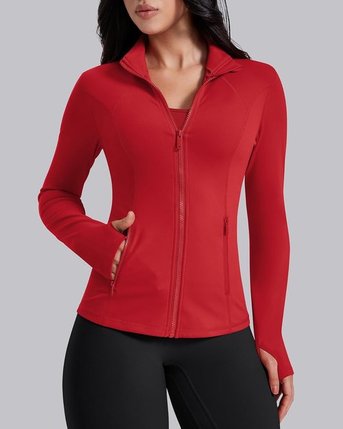 AVGO Women's Lightweight Athletic Zip-Up Jacket - Slim Fit Running Top with Pockets & Thumb Holes