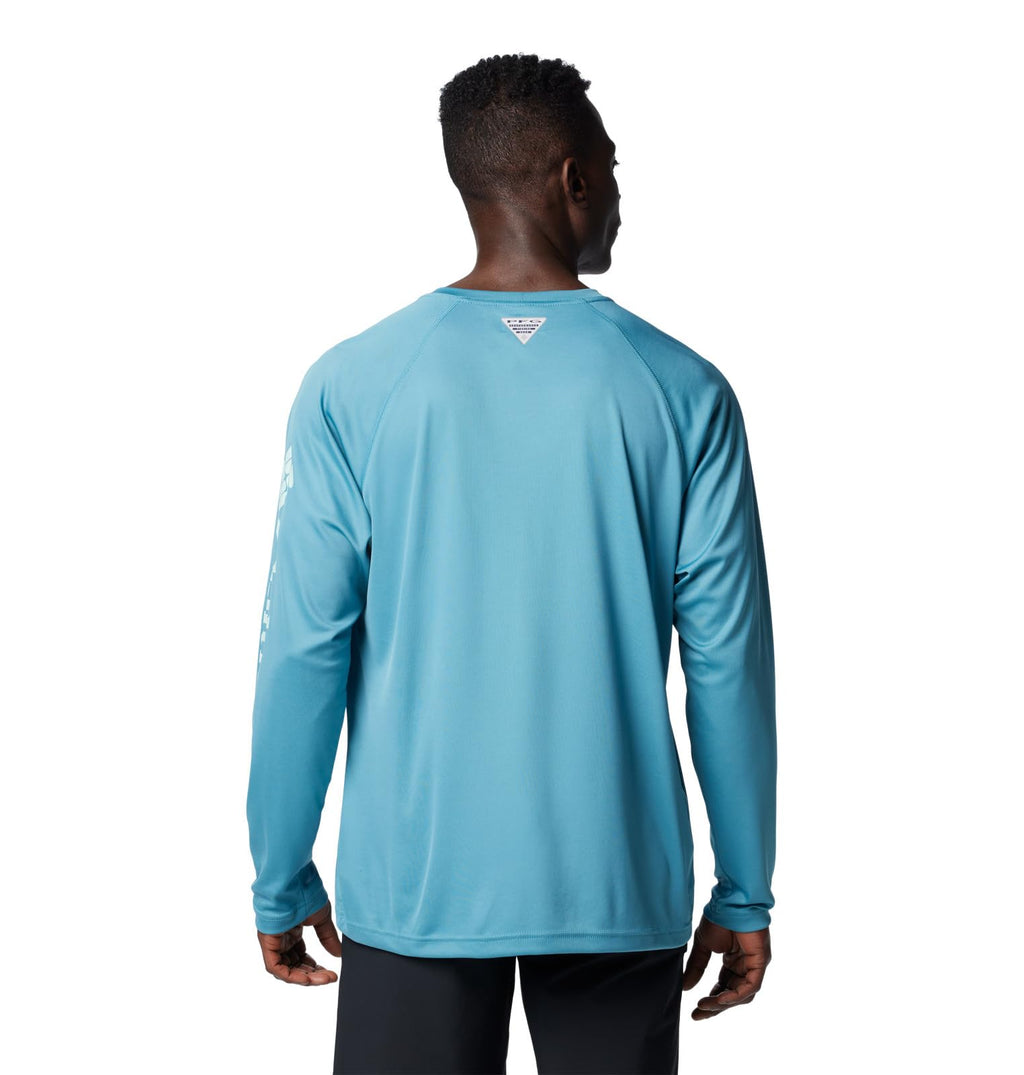 Columbia Men's Terminal Tackle Long Sleeve Fishing Shirt, Canyon Blue/ICY Morn Logo, 2X