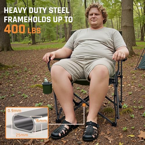 Heavy Duty Camping Chair 400LBS Capacity - Green, Foldable Outdoor Seating