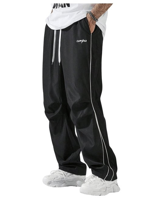 QJQ Men's Y2K Baggy Sweatpants Parachute Pants Wide Leg Trendy Track Pants Casual Streetwear Sportwear Medium Black