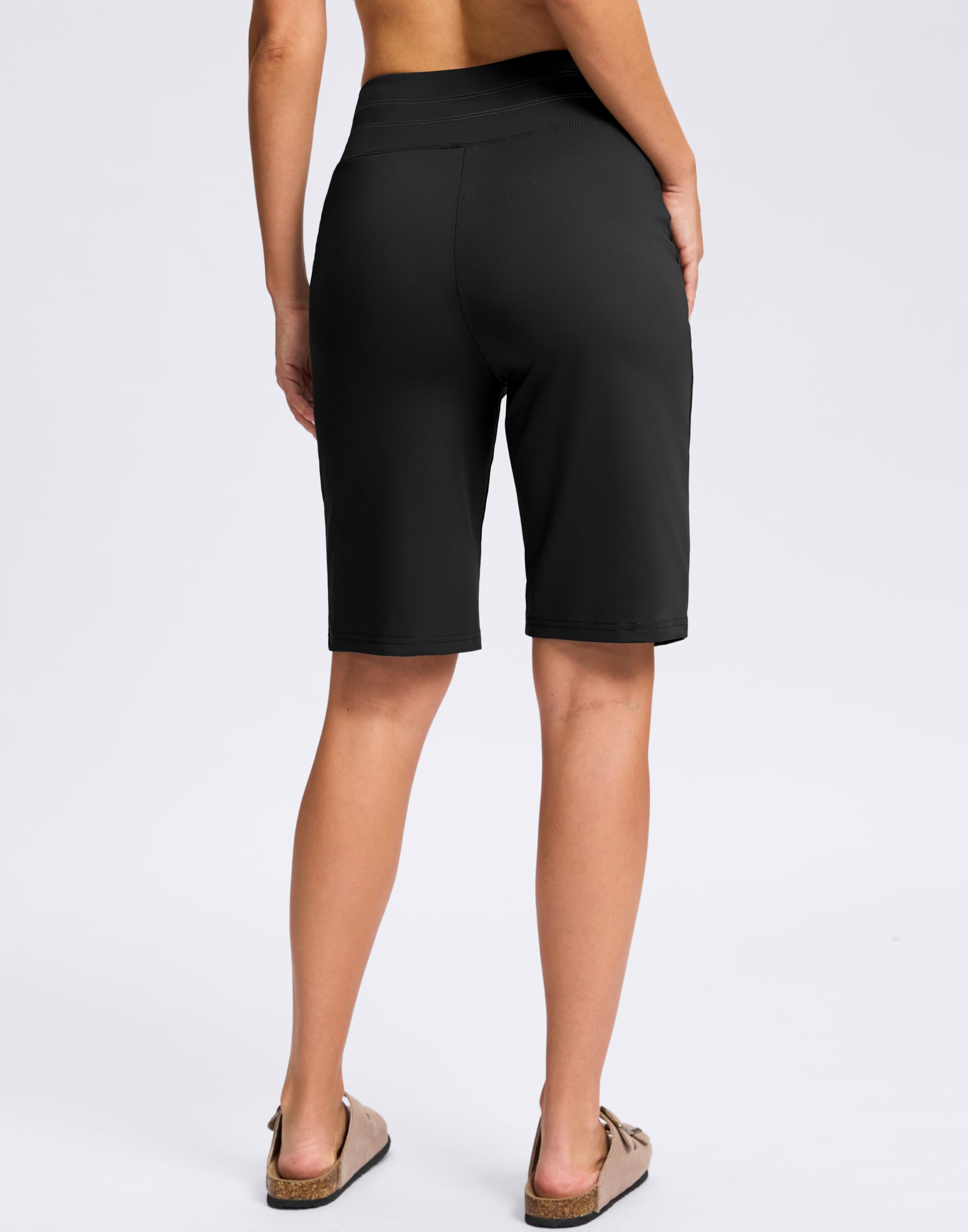 G Gradual Bermuda Shorts for Women with Pockets 10" Knee Length Womens High Waisted Long Shorts for Walking Athletic Workout(Black,L)