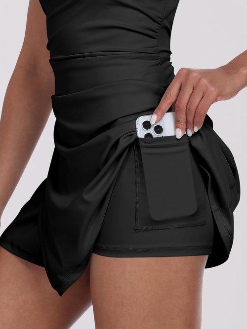 Caracilia Women's Tennis Dress - Built-In Shorts & Square Neck - Sleeveless Athletic Mini Skort in Summer Colors