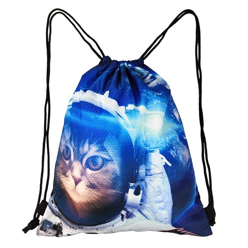 Space Cat Astronaut Unisex Drawstring Backpack Bag Sport Gym Travel Sackpack