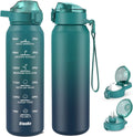 SLUXKE Insulated Water Bottle - 17oz Stainless Steel with 2 Lids | Double-Walled, Leakproof, Blue
