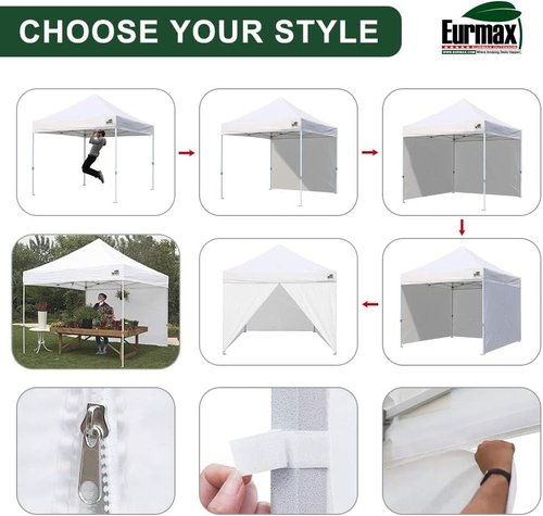 Eurmax USA 10x10 Pop-Up Canopy Tent - Commercial Outdoor Shelter with 4 Zippered Walls & Roller Bag - White