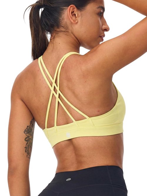 Omwilddo High Neck Cross Back Sports Bra for Women Light Support Yoga Bralette Thin Strap Removable Pads Pilates Workout Top Yellow XXL