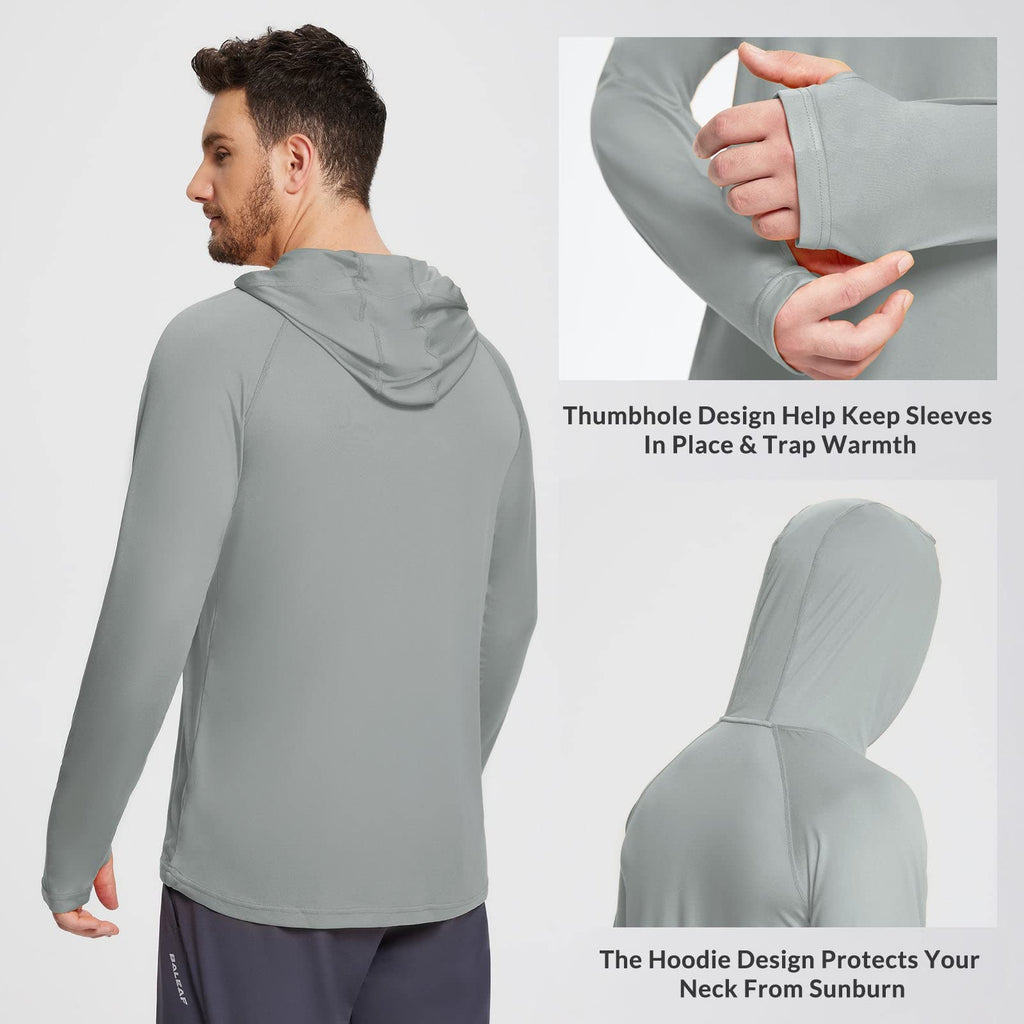 baleaf Men's Sun Protection Hoodie Shirt UPF 50+ Long Sleeve UV SPF T-Shirts Rash Guard Fishing Swimming Lightweight Gray L