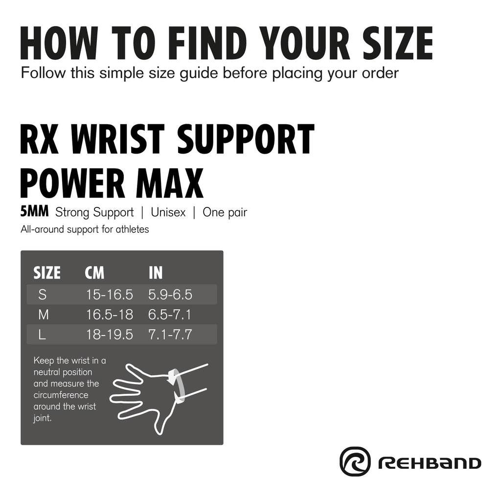 Rehband RX Wrist Support Power Max, 3-in-1 Neoprene Sleeve + Wrap for Strength Training, Protects during Kettlebell Training, stabilizes wrist, forearm protection, Colour:Carbon/Black, Size:Medium