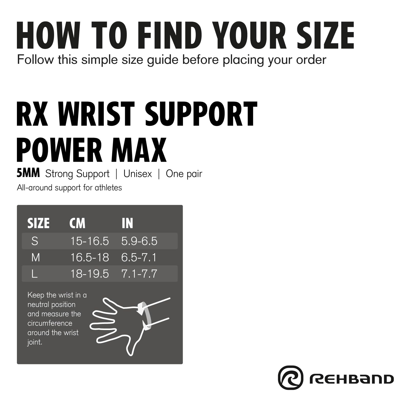 Rehband RX Wrist Support Power Max, 3-in-1 Neoprene Sleeve + Wrap for Strength Training, Protects during Kettlebell Training, stabilizes wrist, forearm protection, Colour:Carbon/Black, Size:Medium