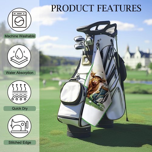 DYJYBMY Highland Cow Funny Printed Golf Towel with Clip, Cute Cow Golf Accessories for Men Women, Golfing Gifts for Family Dad Friend Mom, Christmas Birthday Thanksgiving Retirement Gifts for Golfer