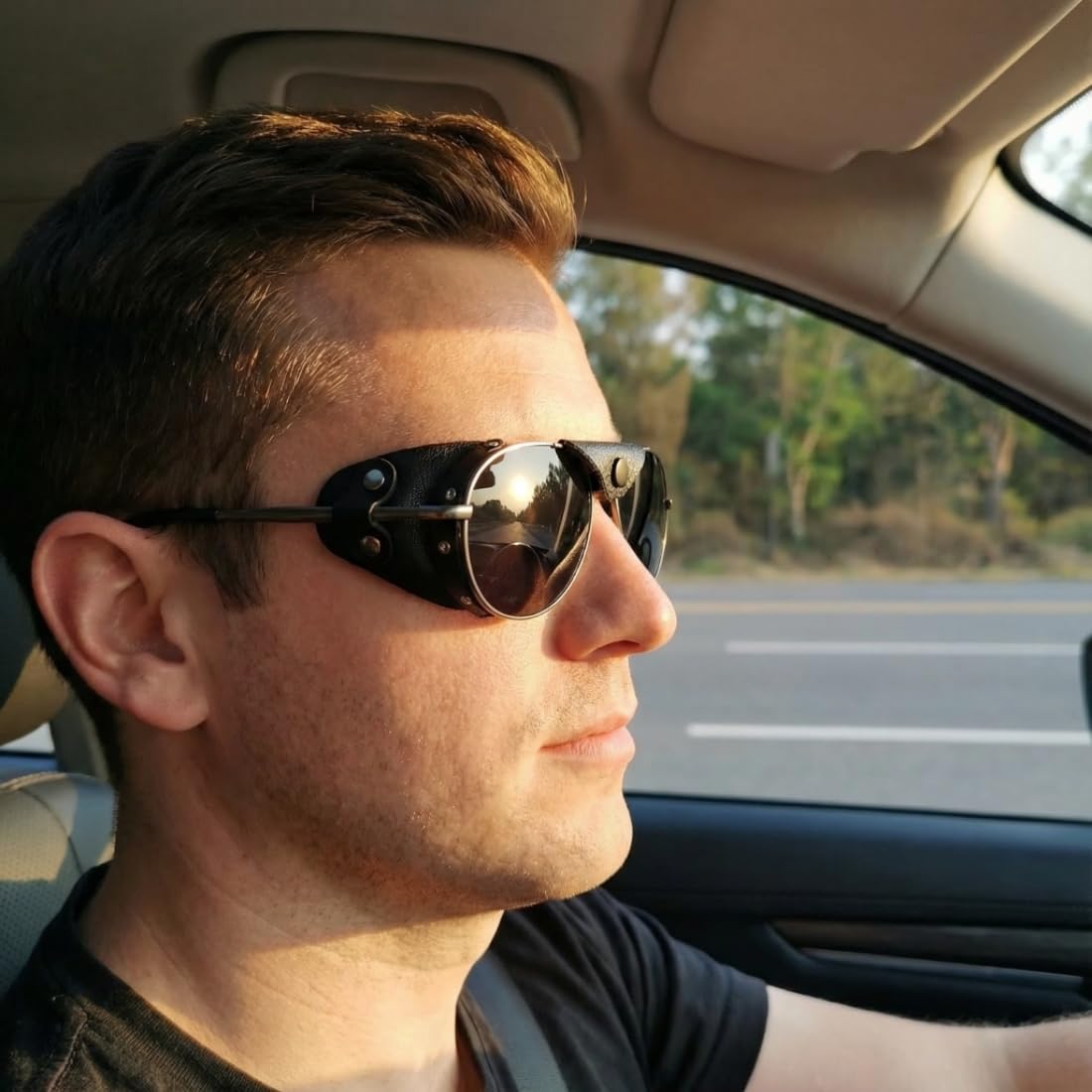 OSSAT Polarized sunglasses with side shields cowhide Shield wind proof sunshade For Men Women Classic Mountain Fishing eyewear