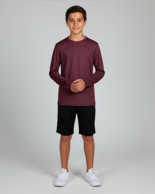 Real Essentials 4 Pack: Boys' Mesh Long Sleeve Athletic T-Shirt - Kids Teens Youth Active Tees Running Tops- Set 3,L, 12-14