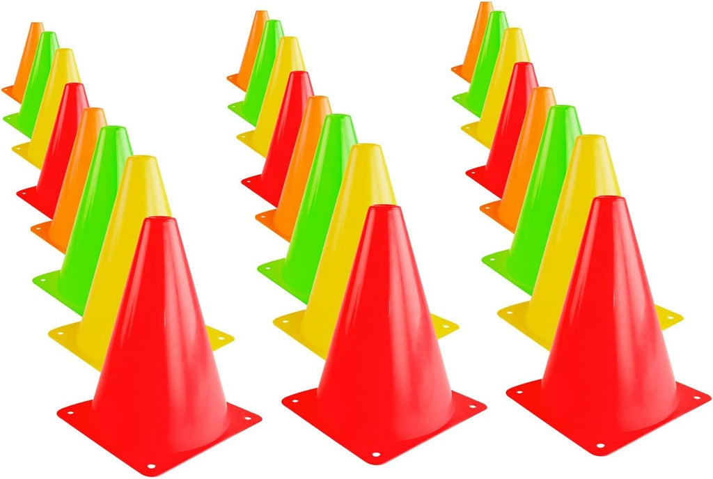 Super Z Outlet 24-Pack Bright Neon Traffic Cones - 7.5" for Fitness Training & Safety