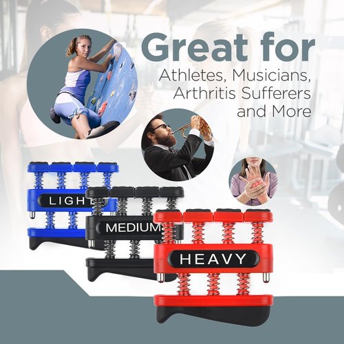 Finger Strengthener - Finger Exerciser for Forearm and Hand Strengthener - Hand Grip Workout Equipment for Musician, Rock Climbing and Therapy (4 Pack - Blue Black Red Green)