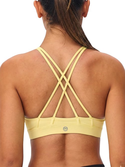 Omwilddo High Neck Cross Back Sports Bra for Women Light Support Yoga Bralette Thin Strap Removable Pads Pilates Workout Top Yellow XXL