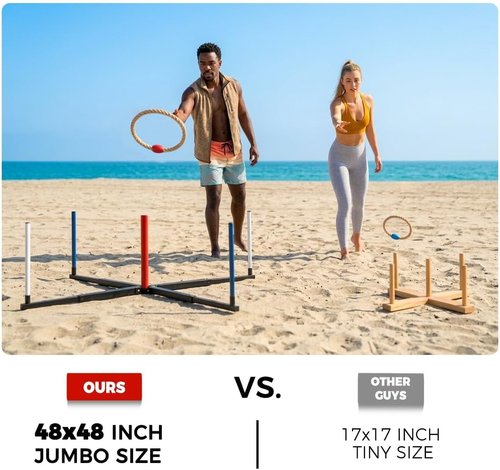 Giant Ring Toss Game - 48" Expandable Base with 10" Steel-Core Rings | Outdoor Family Fun & Tailgating