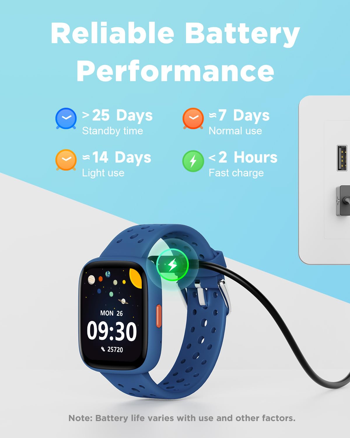 BIGGERFIVE Smart Watch for Kids No APP No Phone Needed, 1.8" Fitness Tracker Watch Pedometer, Heart Rate, Sleep Monitor, IP68 Waterproof, Step Counter, Puzzle Games for Girls Boys Teens 5-16, Blue