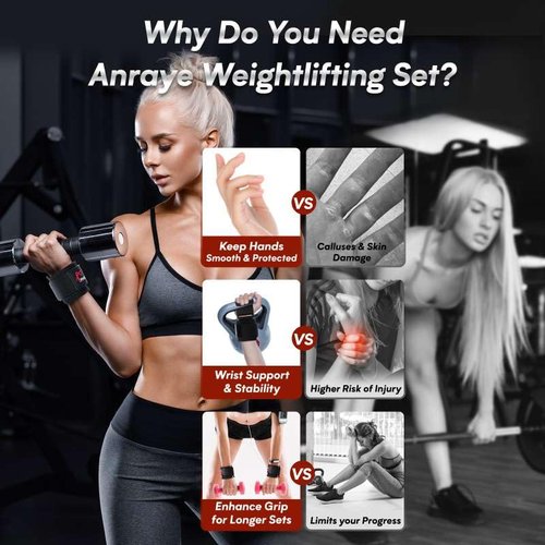 Weight Lifting Hooks & Wrist Straps Set – Lifting Hooks with Anti-Slip Grip, Adjustable Wrist Wraps for Weightlifting, Deadlifts, Powerlifting, Gym Straps for Men and Women, Black-Red