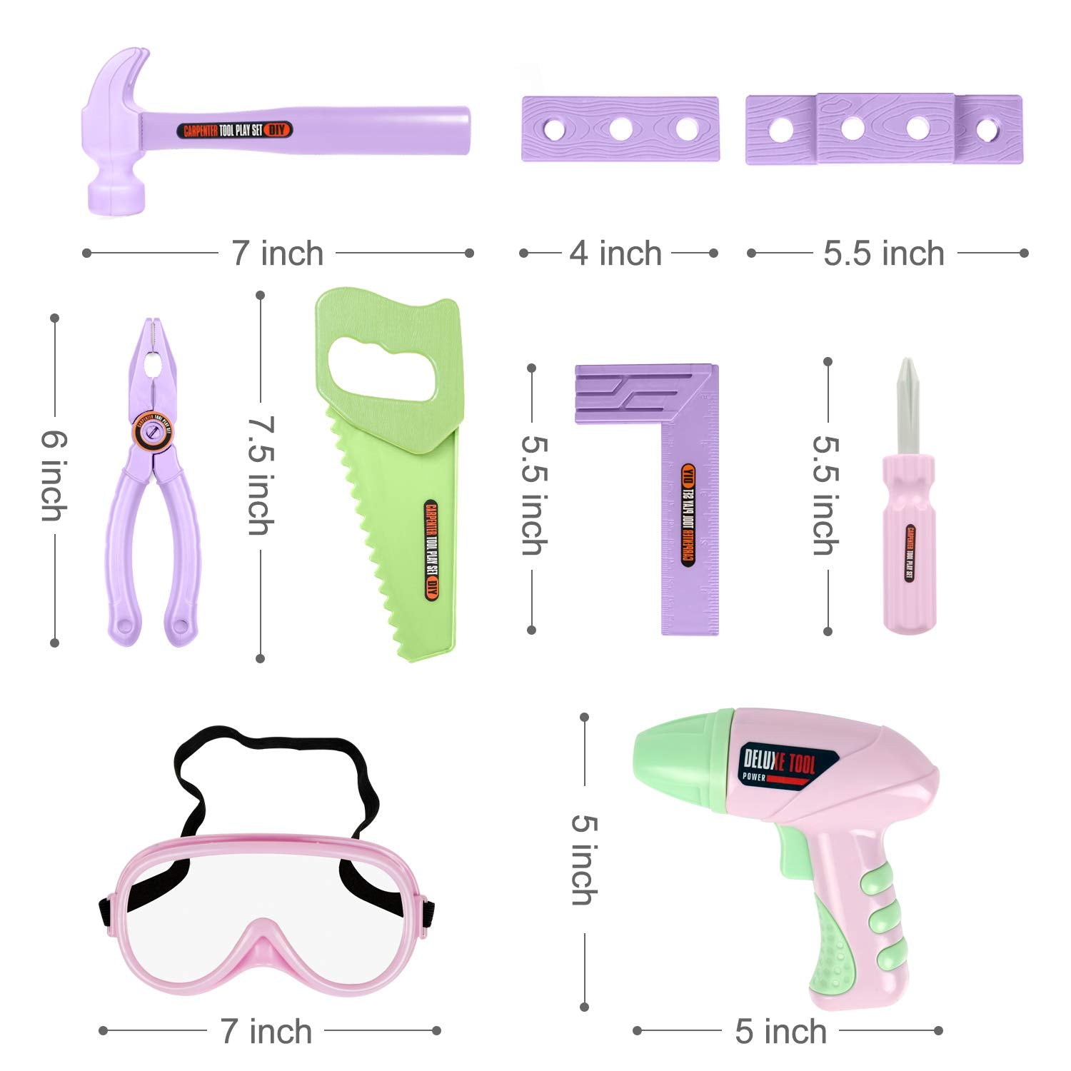 Kids Tool Set - Toddler Tool Playset with Toy Drill, Toy Tool Box, Construction Tools - Pretend Play Toddler Girl Toys Gifts for Toddlers Kids Aged 3 4 5 6 (Pink Tools)