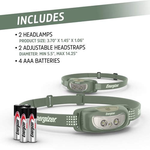 Energizer Universal+ LED Headlamp (2-Pack), IPX4 Water Resistant Headlamps, Bright Head Light for Outdoors, Camping, Running, Storm, Survival LED Light for Emergencies (Batteries Included)