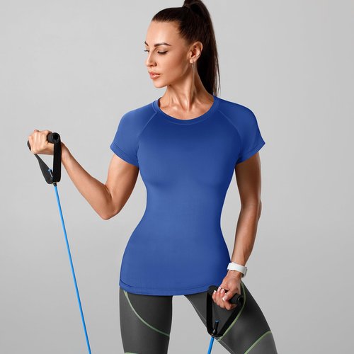 Coume 4 Pack Women's Compression Shirts Short Sleeve Workout Tops Running Athletic Yoga T-Shirt for Gym Sports Gear Quick Dry(Black Gray Blue White,S)