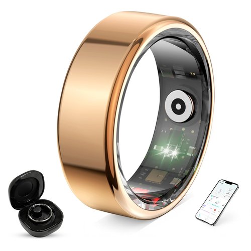 UouNeaCo Smart Ring for Women & Men, Fitness and Health Tracker with Heart Rate Monitor, Blood Oxygen, Sleep Tracker, 100+ Sport Modes, Step Counter, IP68 Waterproof, for iOS Android (Gold, 8)