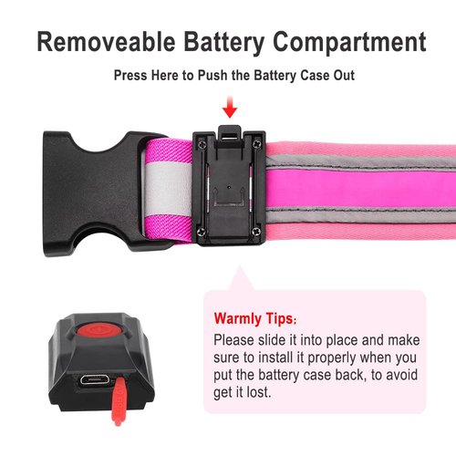 BSEEN LED Running Belt - USB Rechargeable Reflective Gear Glowing Light Up Waistband, Flashing Safety Lights for Runners, Joggers, Walkers, Pet Owners, Cyclists (Candy Pink)