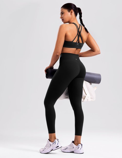 ENERBLOOM Sports Bras for Women Padded Criss Cross Back Yoga Top Medium Support Strappy Workout Tank Removable Cups Black Medium
