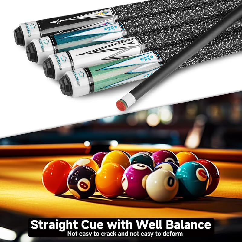2-Pack 58 Inch Billiard Cue Sticks - Low Deflection Professional Pool Cues 19/20oz
