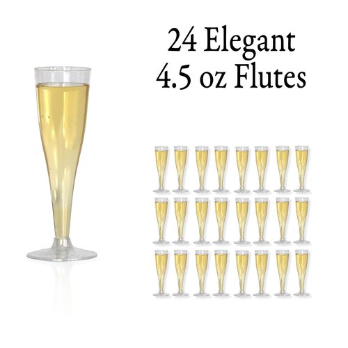 Mindful Design - 24 Pack Disposable Clear Champagne Flutes for Parties, Weddings, Mimosa Bars - Plastic Toasting Glasses With Mimosa Glasses