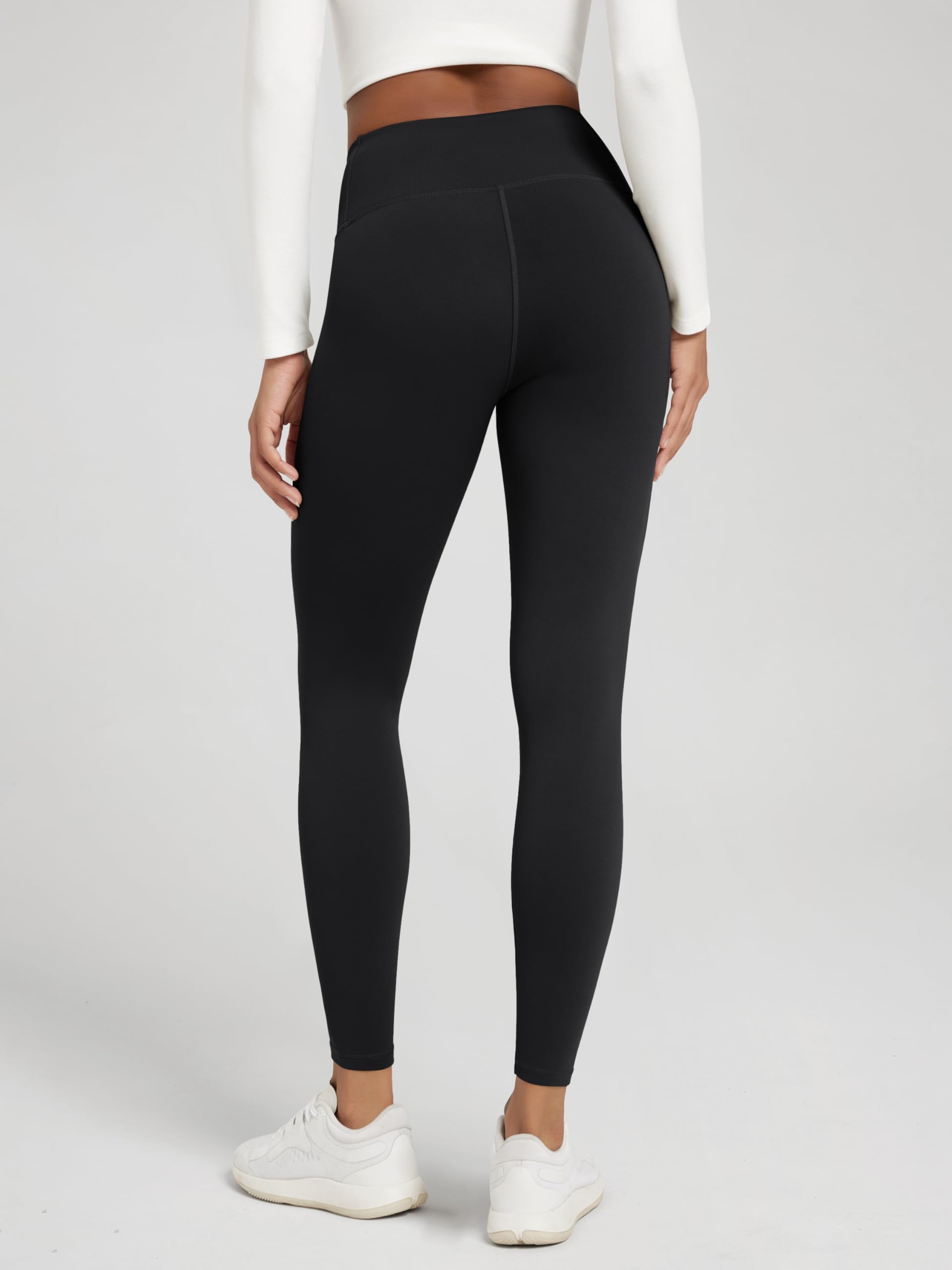 ODODOS Women's Thermal Bonded Fleece Lined 7/8 Leggings - Thick Warm Winter Running Tights 25" High Waisted Yoga Pants with Back Pocket, Black, Small