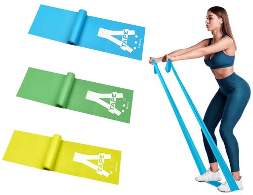 A-TAPE Professional TPE Resistance Therapy Band | 51 * 6 inch | for Warm-Up, Stretching, Cardio, Home Fitness, Exercise & Yoga ((Yellow – Medium (15lbs) + Green – Heavy (20lbs) + Blue- X-Heavy (30lbs)