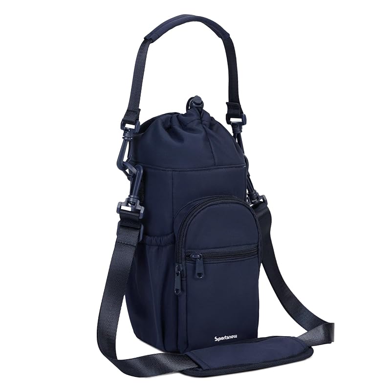 Navy Blue 40oz Insulated Crossbody Water Bottle Sling Bag with Phone Pocket