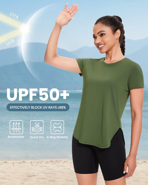 Cosy Pyro Workout Tops for Women - 4-Pack UPF 50+ Short Sleeve Yoga & Running Tees