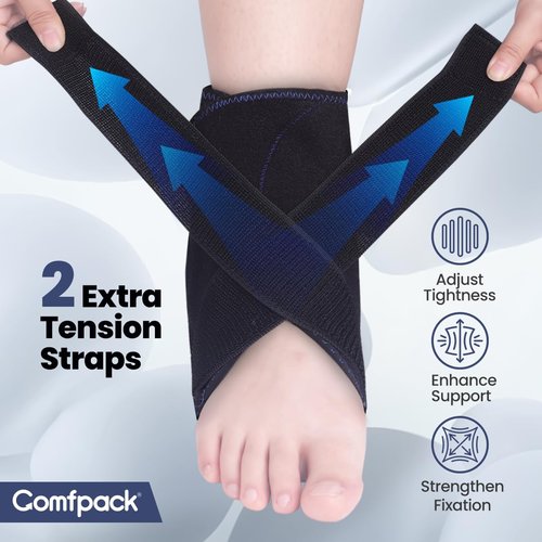 Comfpack Compression Ankle Ice Pack Wrap for Sprain & Fracture, Ankle Support Brace with 2 Cold Packs, Reusable Gel Cold Hot Therapy for Injuries, Plantar Fasciitis, Achilles Tendonitis, Surgery