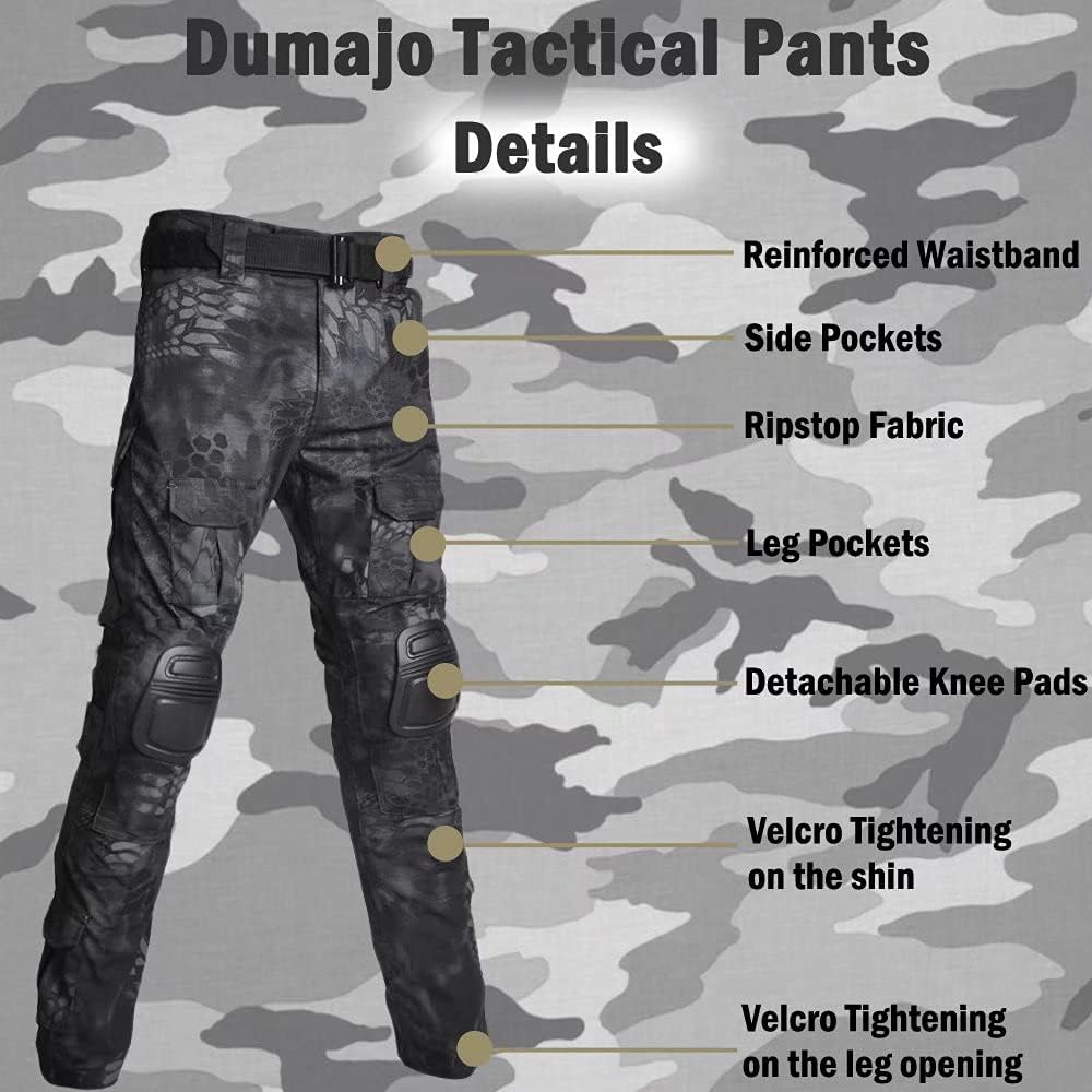Skiennix Men's Tactical Military Pants - Slim Fit Airsoft Combat Pants with Knee Pads