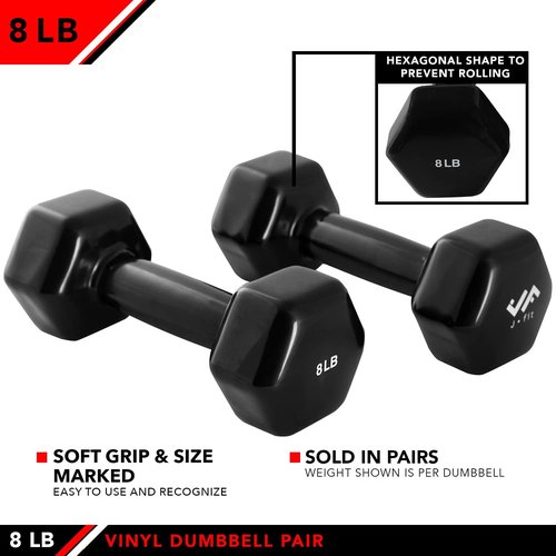 JFIT Dumbbell Sets - Neoprene & Vinyl Coated Hand Weights for Home Gym Fitness | Strength Training