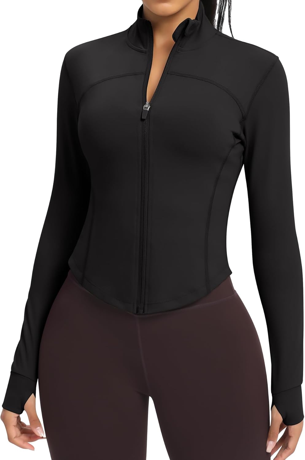 Skiennix Women's BBL Jacket - Full Zip Athletic Crop with Thumb Holes for Running & Yoga