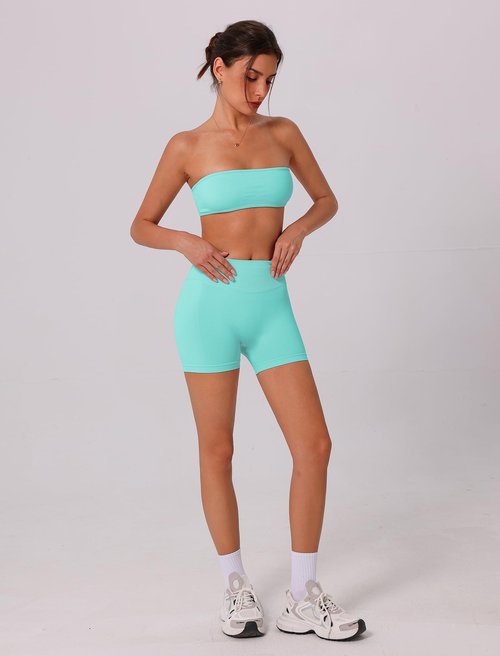 ABOCIW Womens Seamless Workout Sets Backless Bandeau Sports Bra Butt Lifting High Waist Gym Shorts Yoga Athletic Set Mint Green Large